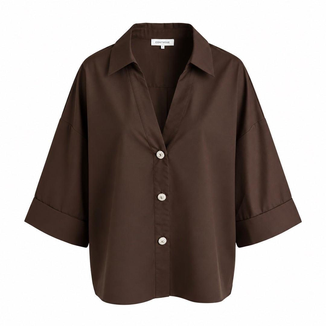 CONTINUE - SKJORTE - AUGUSTA SMIILI BUTTONS 15410 - DARK BROWN