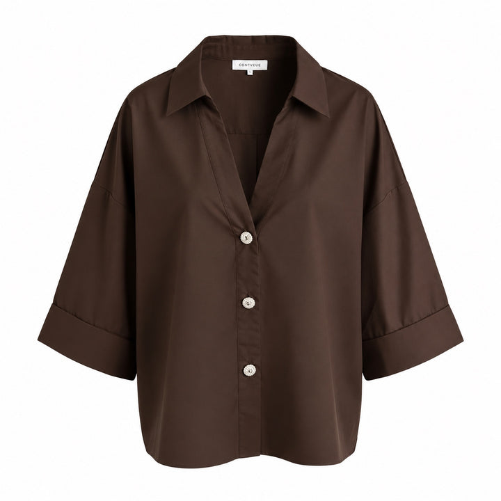 CONTINUE - SKJORTE - AUGUSTA SMIILI BUTTONS 15410 - DARK BROWN