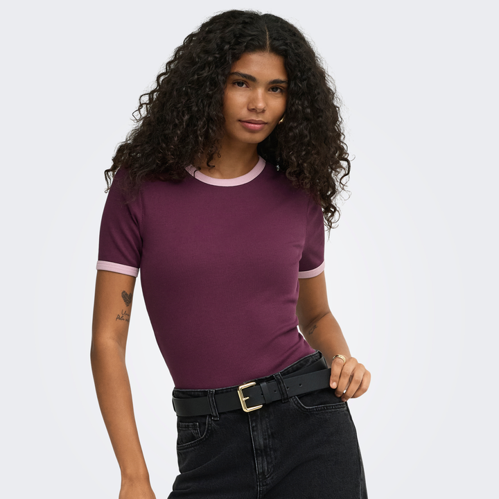 ONLY - T-SHIRT - VAL 15384169 - FIG KEEPSAKE/LILAC CONTRAST