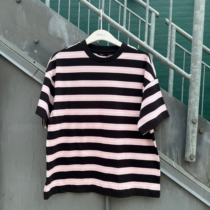 ONLY - T-SHIRTS - LISA STRIPE SS - 15390797 - PINK LADY WHITE STRIPES