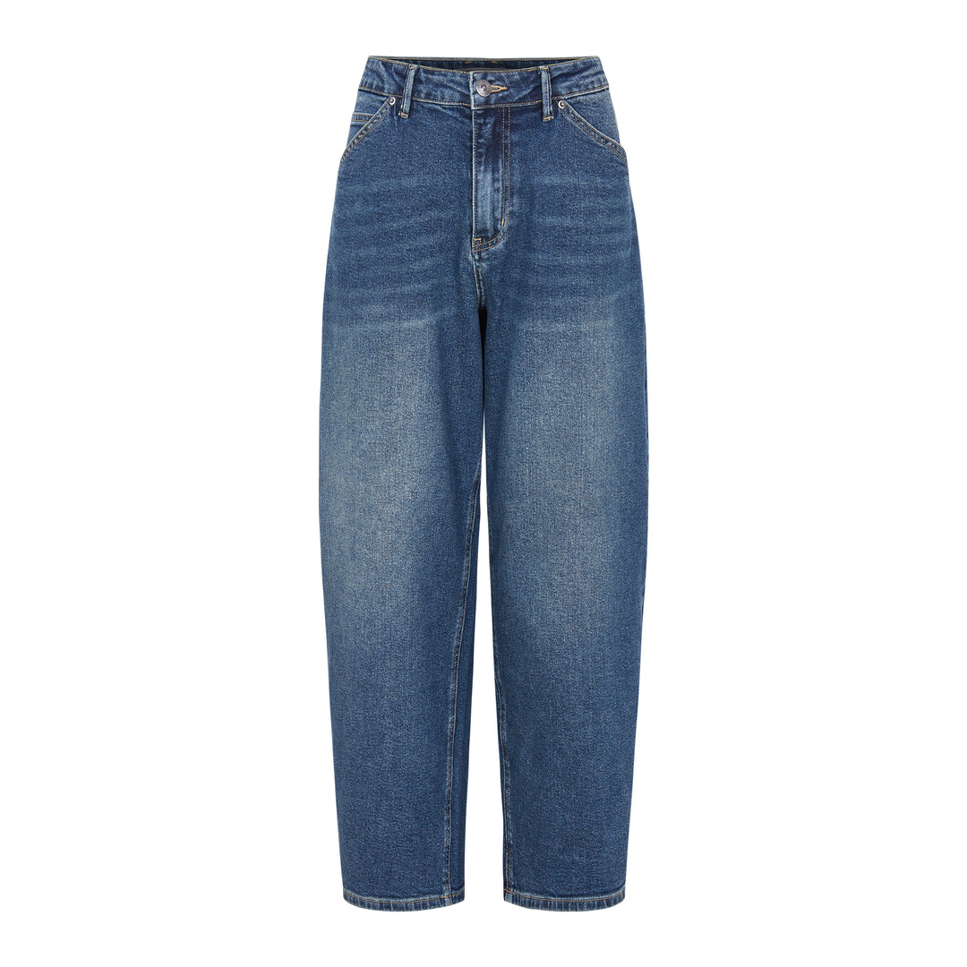 SOFT REBELS - JEANS - AMELIE CROPPED BARREL SR526-803 - MID WASHED BLUE DENIM