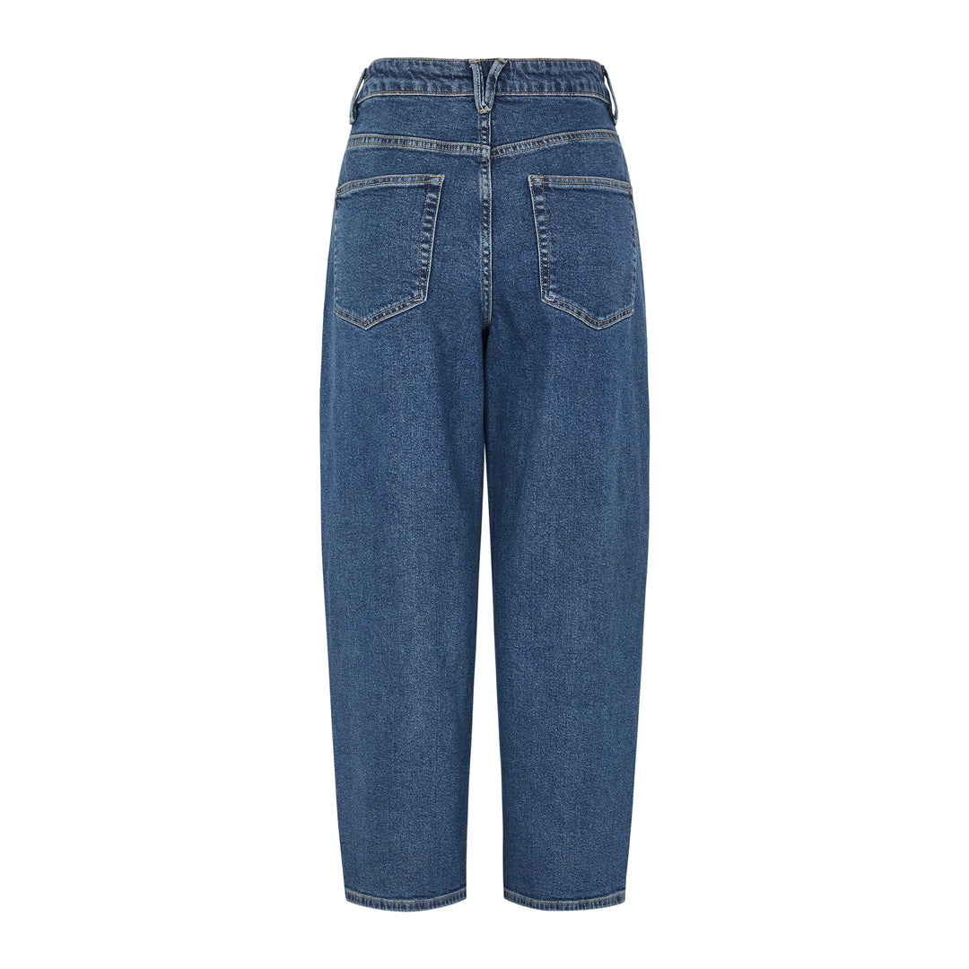 SOFT REBELS - JEANS - AMELIE CROPPED BARREL SR526-803 - MID WASHED BLUE DENIM