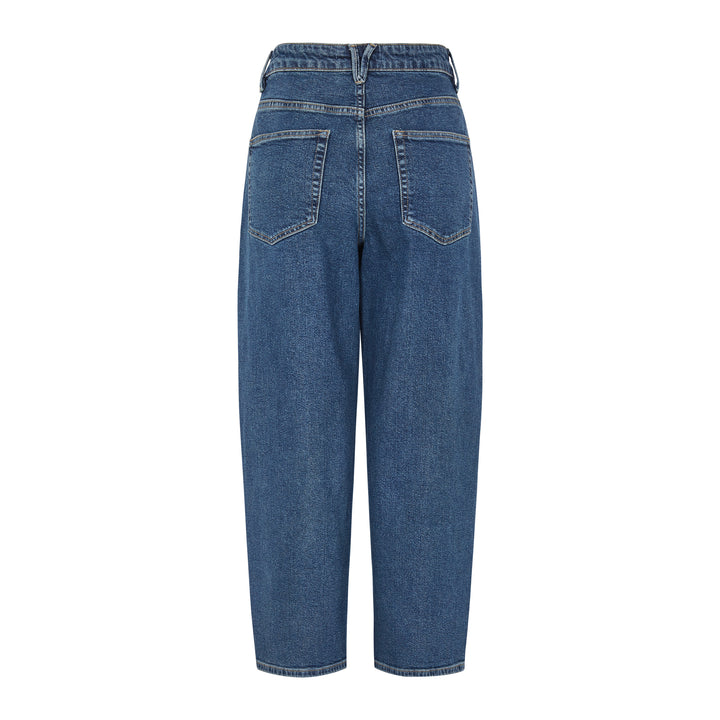 SOFT REBELS - JEANS - AMELIE CROPPED BARREL SR526-803 - MID WASHED BLUE DENIM