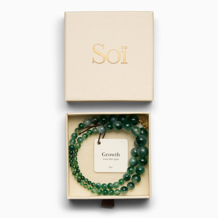 SOÏ - KRYSTAL HALSKÆDE - VERA - GRØN MOSS AGAT 40 CM.