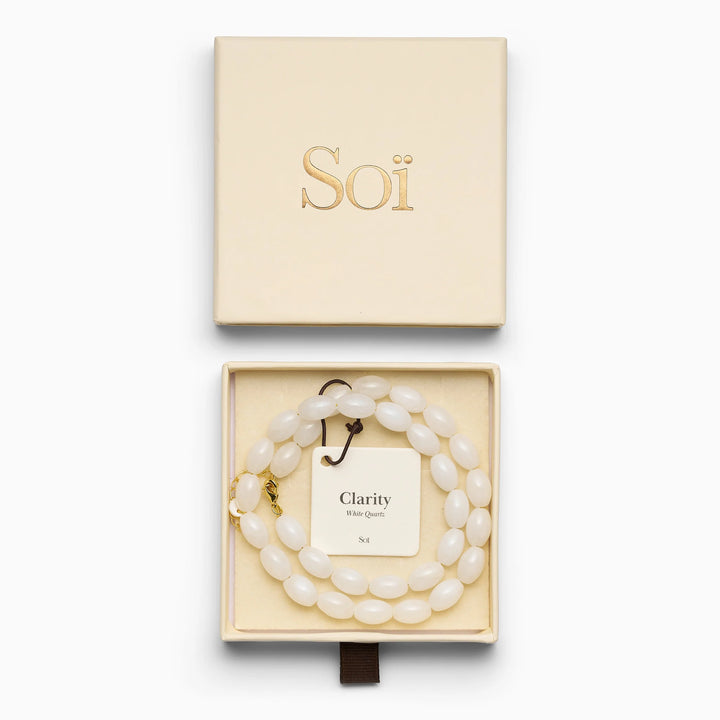 SOÏ - KRYSTAL HALSKÆDE - NOELLE - HVID QUARTZ 38 CM.