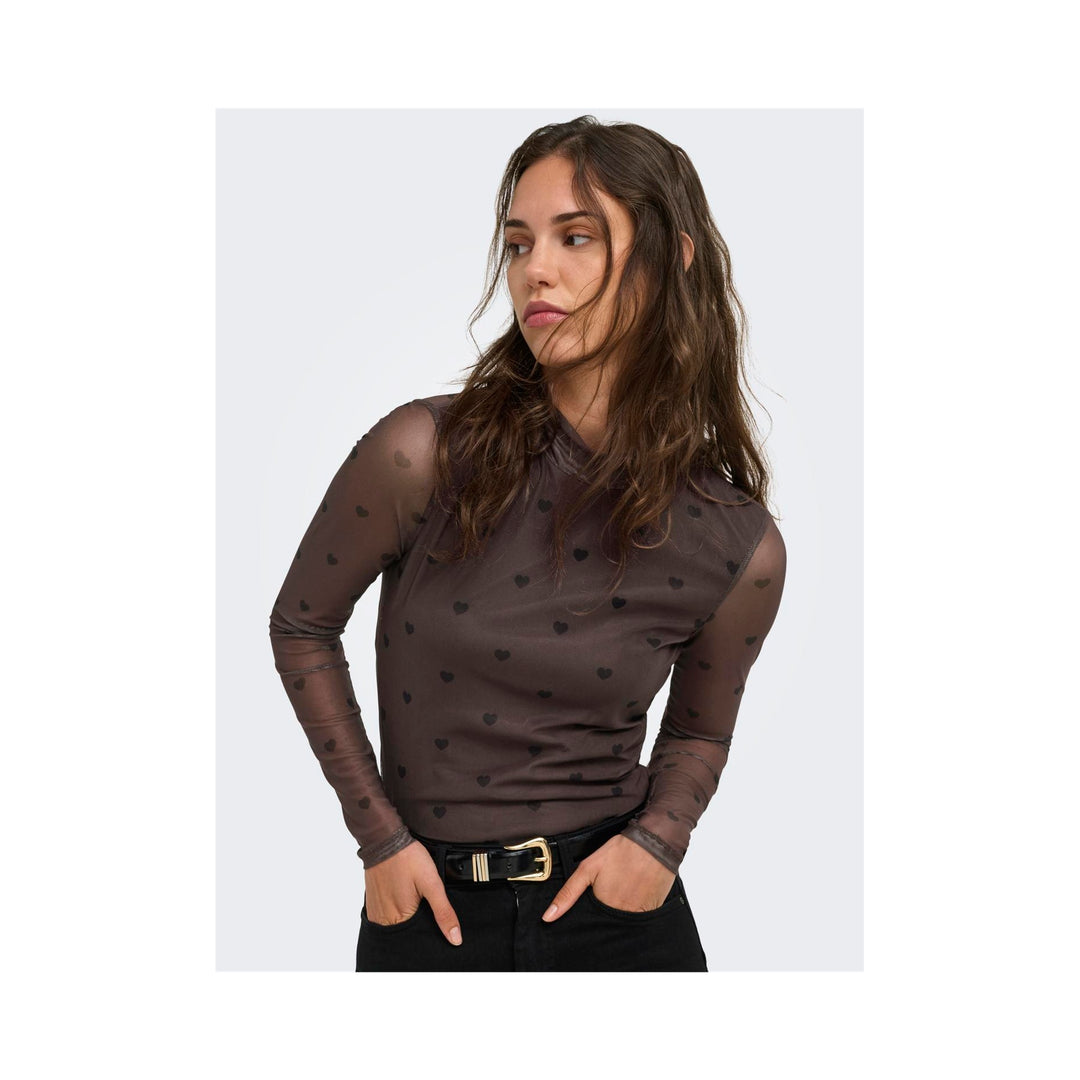 ONLY - MESHBLUSE - ERICA LIFE - 15141298 - COFFEE BEAN/BLACK HEART