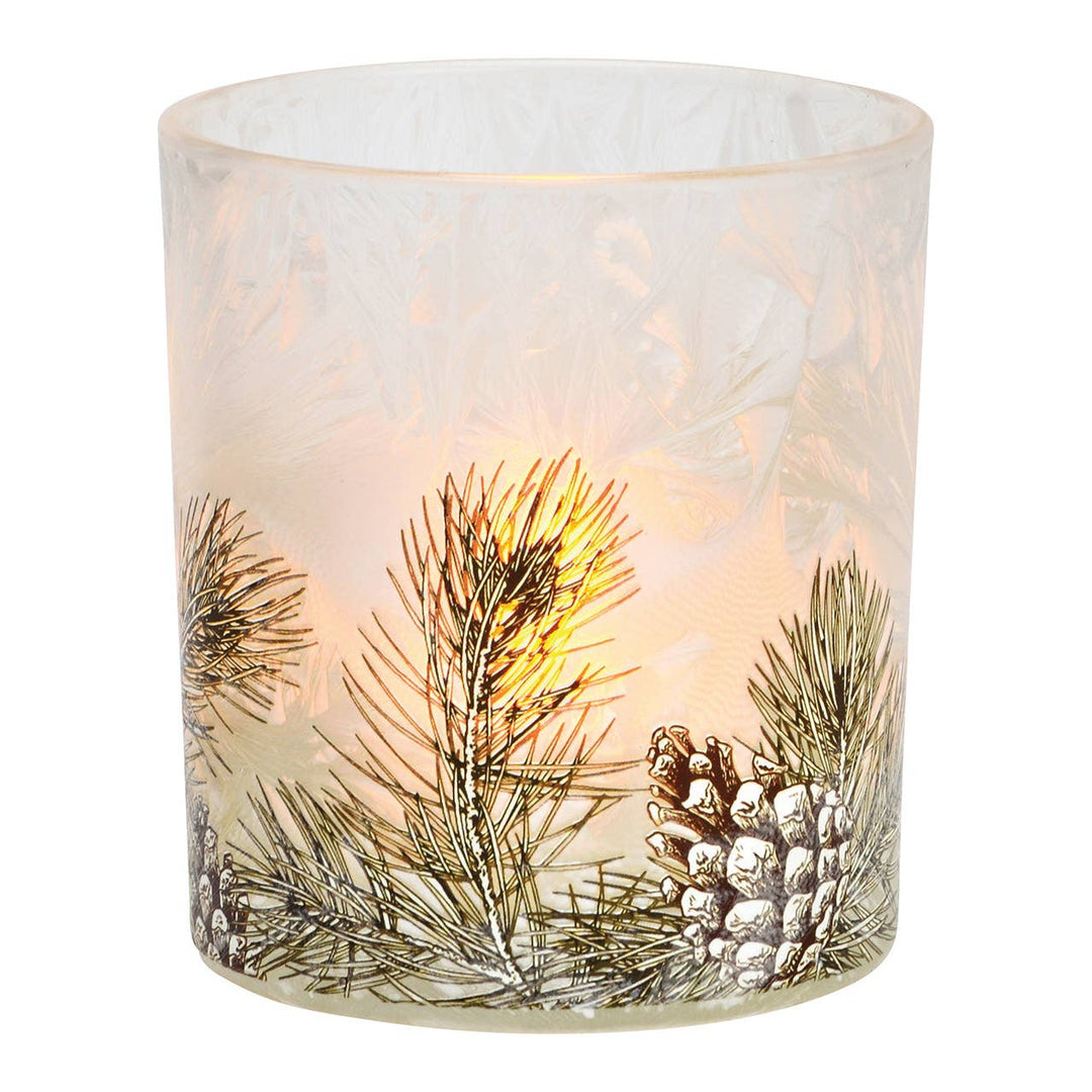 Vindtelysholder Fyrretræsdekoration af glas hvid (B/H/D) 7x8x7cm
