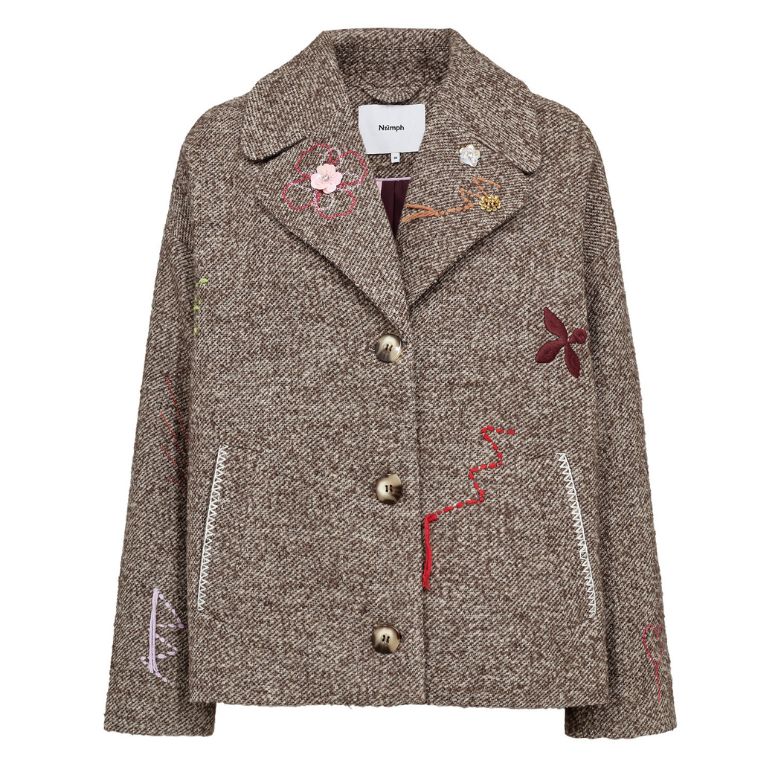 NÜMPH - FRAKKE - RAVINA EMBROIDERY 706904 - DARK EARTH
