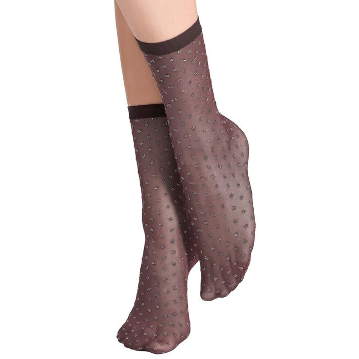 WOLFORD - STRØMPE - SHIMMER DOT 48119 - DARK WOOD/SILVER