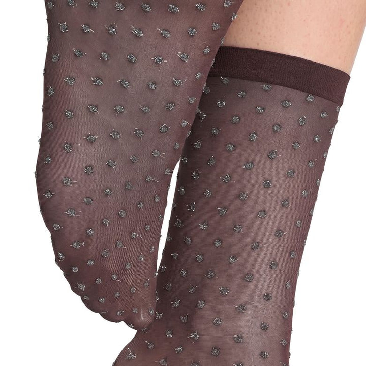 WOLFORD - STRØMPE - SHIMMER DOT 48119 - DARK WOOD/SILVER