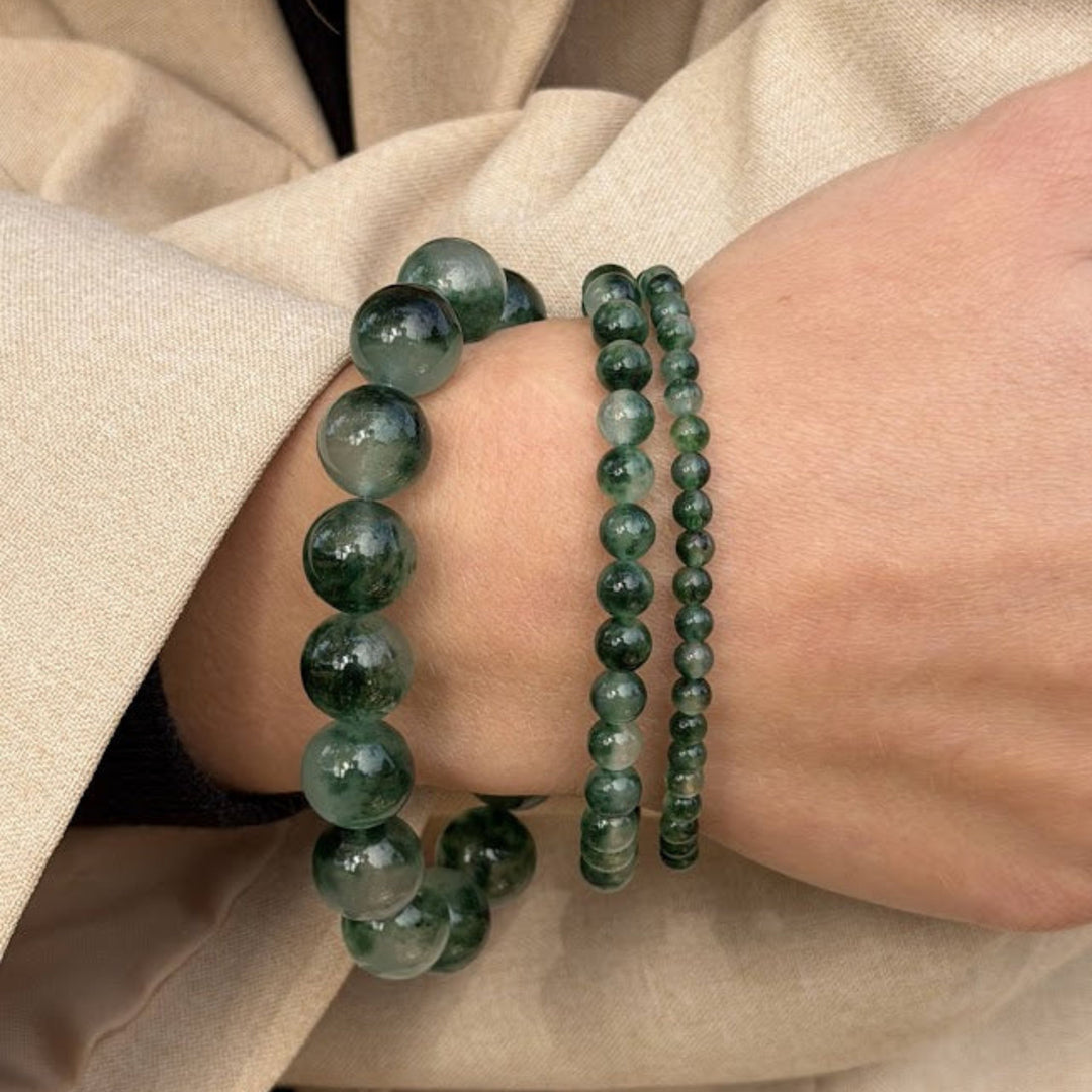 SOÏ - KRYSTAL ARMBÅND - CHUNKY GRØN MOSS AGAT 12 MM.
