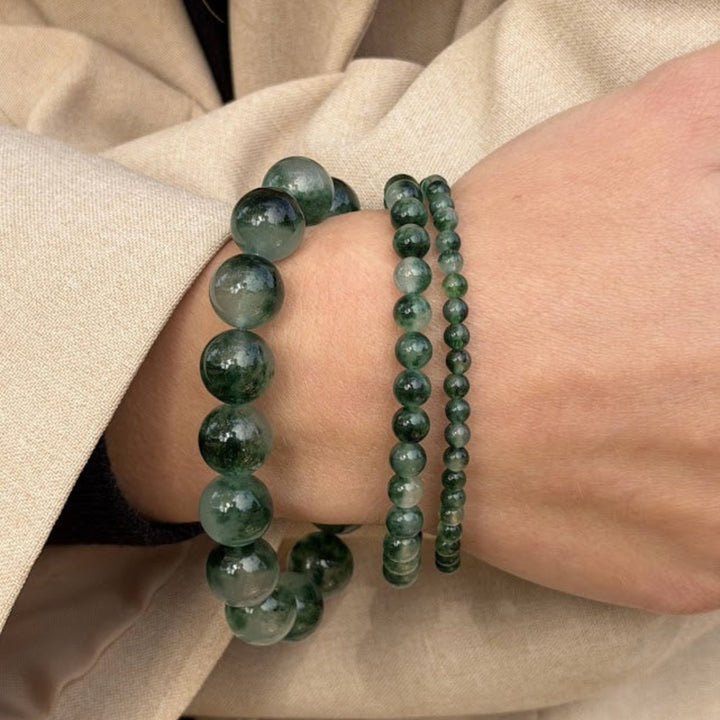SOÏ - KRYSTAL ARMBÅND - CHUNKY GRØN MOSS AGAT 12 MM.