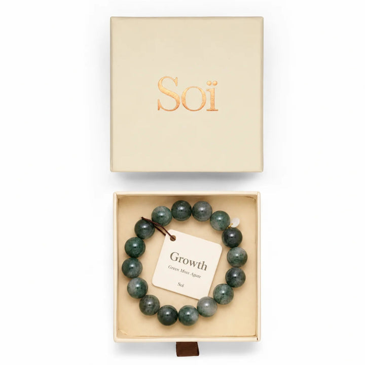 SOÏ - KRYSTAL ARMBÅND - CHUNKY GRØN MOSS AGAT 12 MM.
